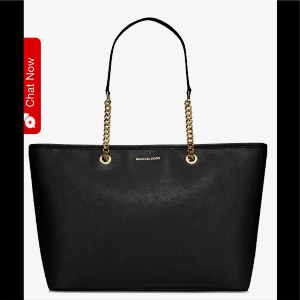 Michael Kors Mercer leather chain Travel Jet Set Tote/computer tote- black!💙